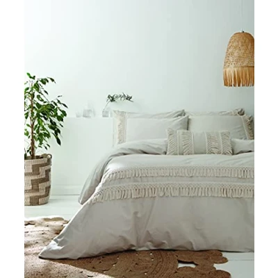 Image of Pineapple Elephant Izmir Cotton Tassel Single Duvet Cover Set with Pillowcase Stone Natural
