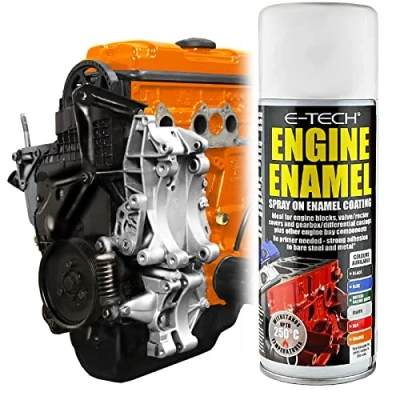 Image of E TECH Heat Resistant Engine Enamel Paint 400ml Spray On High Temp (Orange)