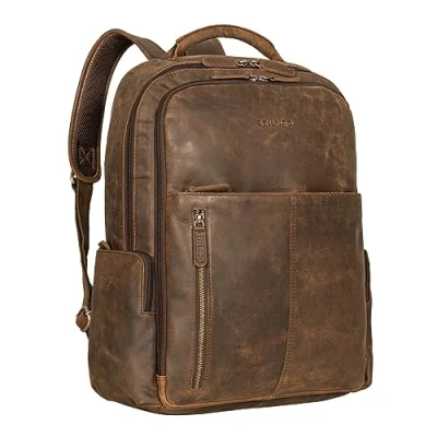 Image of STILORD &#039;Sherlock&#039; Leather Backpack for Men and Women Vintage Student City Large Messenger Retro, Colour:Zamora Brown