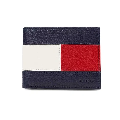 Image of Tommy Hilfiger Men&#039;s Slim Bifold Wallet Bi Fold, Blue/White/Red, One Size