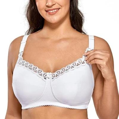 Image of Gratlin Women&#039;s Nursing Bras Cotton Plus Size Maternity Wireless Comfort Breastfeeding Bra White 38H