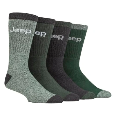 Image of Jeep Mens Recycled Cotton Socks 4 Pack Thick Knit Full Cushioned Boot (6 11, Green/Charcoal)