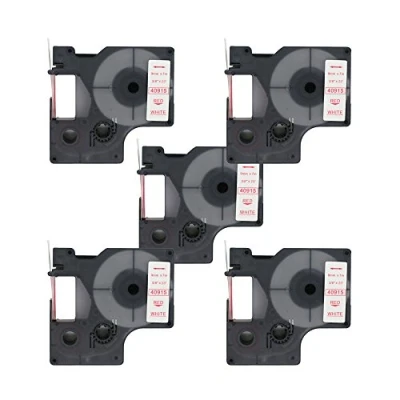 Image of Fassport 5 Pack Red on White Label Tape Compatible for DYMO D1 40915 9mm 3/8&quot;