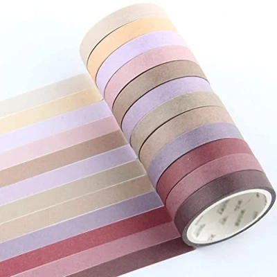 Image of YUBX Flaco Washi Tape Set 12 Roll Decorative Glitter Adhesive 15 mm Wide (Red Small)