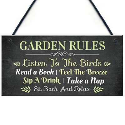 Image of Red Ocean Garden Rules Signs And Plaques, Shed Signs, Summer House Accessories, Novelty Home Decor Plaques For Outside