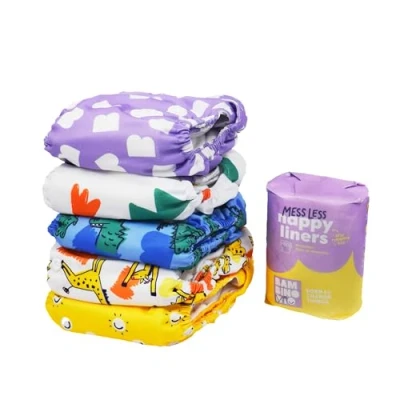 Image of Bambino Mio, Reusable Nappy Set The Give it a go Bundle, 5 x Nappies, 100 messless Liners, Brave &amp; Bold