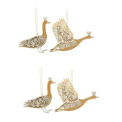 Image of Gisela Graham Two Tone Gold Wood Goose Decorations set of four