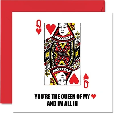 Image of Cute Anniversary Card for Husband Wife Boyfriend Girlfriend Queen of Hearts Special Wedding Women Men Her Him, 145mm x Valentines Greeting Cards Fiance Fiancee