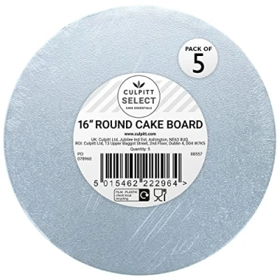 Image of Culpitt Select 16&quot; Cake Boards, Round, 12mm Thick Lightweight Plate For Celebration Cakes, Birthday Treats, Cupcakes, and More! Strong, 16 Inch, Pack Of 5