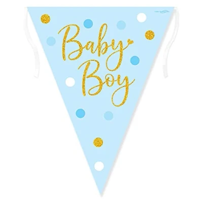 Image of Oaktree 632516 Party Bunting Sparkling Baby Boy Dots Holographic 11 flags 3.9m