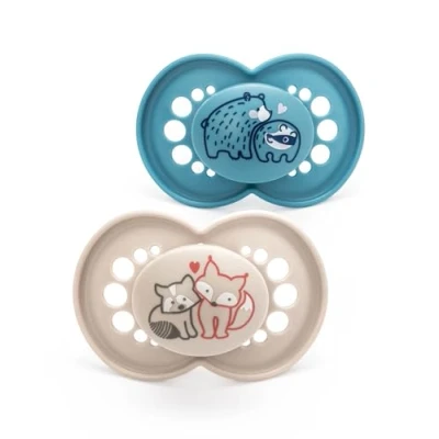 Image of MAM Original Soother 16+ Months (Pack of 2), Baby Made from Sustainable Material, SkinSoft Silicone Teat, with Case, Blue (Designs May Vary)