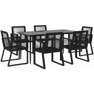 Image of vidaXL 7 Piece Garden Dining Set Black PVC Rattan