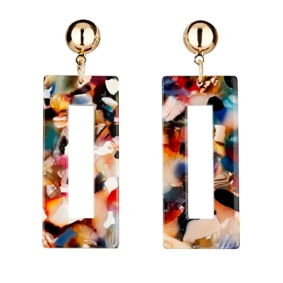 Image of Clip On Earrings Gold Plated Drop With Multi Coloured Acrylic Eada M