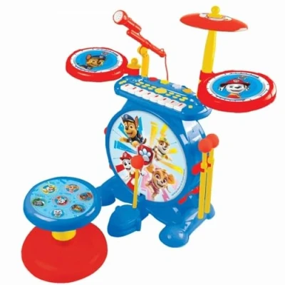 Image of Lexibook K610PA Paw Patrol Chase Electronic Set for Children, Musical Toy Game, Realistic Drum Sound, 8 Keys Keyboard, MP3 Plug, seat Included, Blue/red