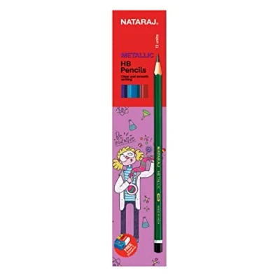 Image of Nataraj Handwriting Pencils, Metallic, Pack of 12, HB Wood Eraser, Sharpener, BLACK Bonded Lead, Hexagonal, Cased, Everyday Use