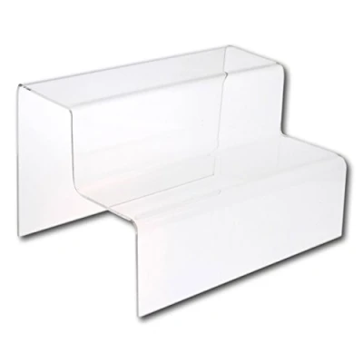 Image of EPOSGEAR Two Step Tier Clear or Coloured Acrylic Plastic Retail Riser Counter Display Stands Perfect for Shops, Stalls, Ornaments, Models etc (Clear, Small)