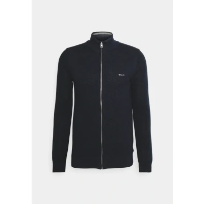 Image of GANT Men&#039;s 8040524 433 M Cotton Pique Zip Cardigan, Evening Blue,