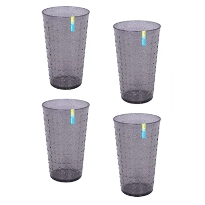 Image of Set of Bello Grey Glitter Plastic 600ml Tumbler Glass (4)