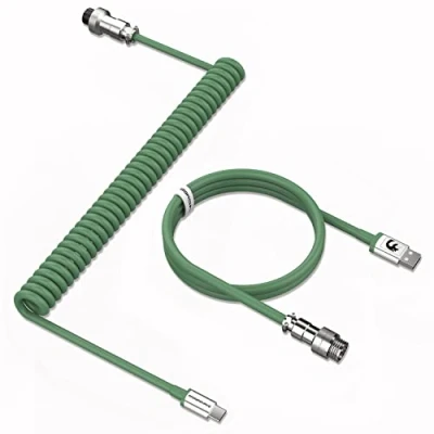 Image of MAMBASNAKE C01 Coiled Keyboard Cable, Pro Custom USB C Aviator Cable for Mechanical Keyboard, Type to A, TPU Spring with Detachable Metal Aviation Connector PC Gaming Green