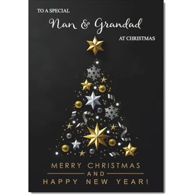 Image of doodlecards Nan and Grandad Christmas Card Black Abstract Tree Medium Size for &amp; with Plain Envelope