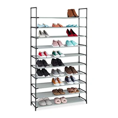 Image of Relaxdays XXL Plug in System, 10 Levels, for 50 Pairs, Fabric Shoe Rack HBT 176.5 x 99 29.5 cm, Grey, Plastic Metal Iron, Gray, 176,5x99x29,5 cm