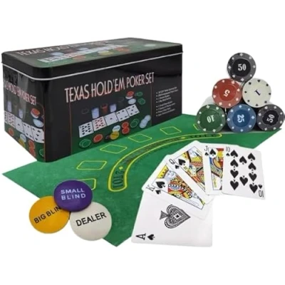 Image of novaease 200 Poker Set Hold&#039;em Casino Game Sets Chips with Mat &amp; Tin Box Gambling Cards and Black Jacks Texas Dice