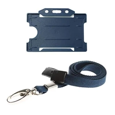 Image of ALG ID Cards® Dark Blue Card Badge Holder Lanyard Neck Strap with Metal Clip &amp; Safety Breakaway Release for Pass