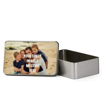 Image of Personalised with your own Text/Image/Any Name themed Funny Round &amp; Rectangular shaped portable metal tin storage box (Rectangular Shape)