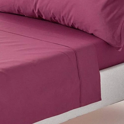 Image of HOMESCAPES Plum Purple Pure Egyptian Cotton Flat Sheet King 200 TC 400 Thread Count Equivalent Bed