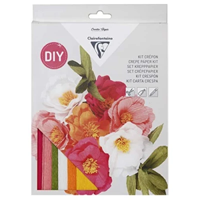 Image of Clairefontaine Ref 97705C Bunch of Flowers Crepe Paper Kit 4 x Stencils, 1 Adhesive Tape, 10 Wooden Sticks, 6 Sheets 160gsm Florist