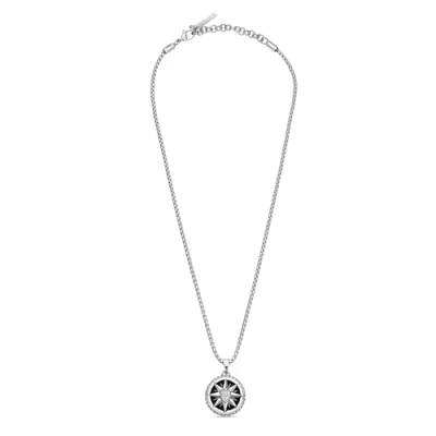 Image of Police Men&#039;s Octogram Stainless Steel Burnished Black Necklace
