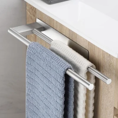 Image of OETAMS Stainless Steel Towel Holder, Double Adhesive Rack, Wall Mounted, Silver