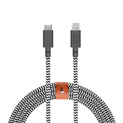 Image of Native Union Belt Cable XL 3m (10ft) Ultra Strong Reinforced Durable USB C to Lightning [MFi Certified] Charging with Leather Strap compatible iPhone/iPad (Zebra)