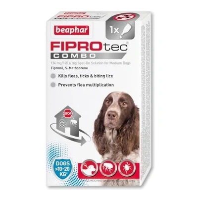 Image of Beaphar FIPROtec® COMBO for Medium Dogs (1020kg) Kills Fleas, Flea Eggs &amp; Ticks Stops Fleas Multiplying on Pet and in Home Vet Strength Treatment 1 Pipette