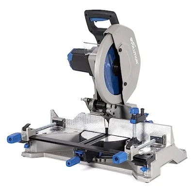 Image of Evolution Power Tools S355MCS Mitre Chop Saw Heavy Duty Metal Cutting +/ 46 Angle Range 2,200 W Motor 355mm 66 Teeth TCT Mild Steel Blade &amp; Clamps Included 230v