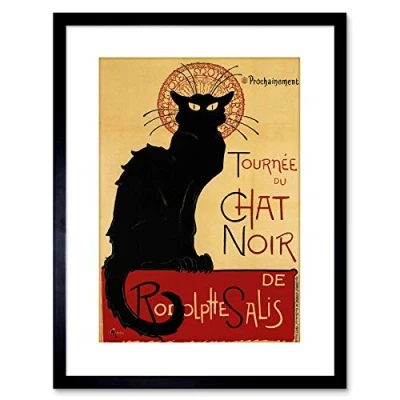 Image of Wee Blue Coo Black Cat Chat Noir Rodolphe Salis Paris Framed Wall Art Print