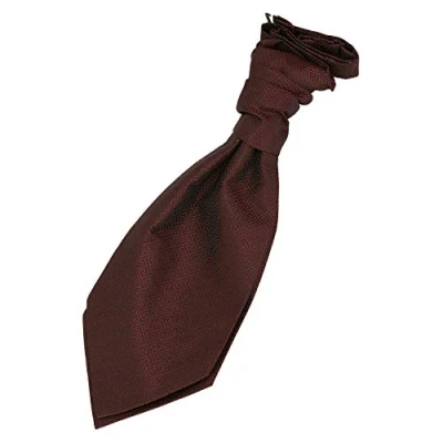 Image of DQT Boys Greek Key Patterned Wedding Cravat Burgundy