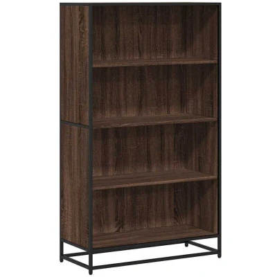 Image of vidaXL brown bookcase book rack engineered wood shelves modern storage cabinet for living room/office 4 compartment bookshelf 80.5x35x139 cm