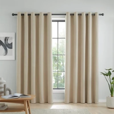Image of Catherine Lansfield Wilson Blackout Thermal 168x183cm Curtains Two Panels Natural