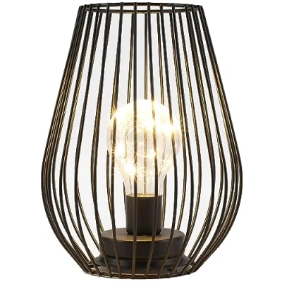 Image of TRIROCKS Set of 2 Metal Battery Operated Lamp 17cm Tall Mini Cage Shape Cordless Table Lanterns with Warm Fairy Lights Bulb for Patio Garden Wedding Parties Indoor Outdoor (Black)