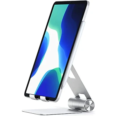 Image of Satechi R1 Multi Angle Foldable Tablet Stand Compatible with iPad Pro M2/ M1, Air Mini, iPhones 16/15/14/13/12 and more (Silver)