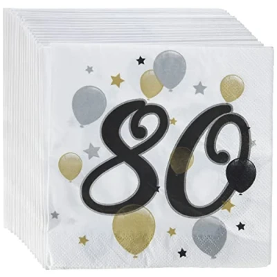 Image of Procos 88871 Napkins Happy Birthday, Milestone 80, 33 x cm, Pack of 20, Balloon Motif, 60s Paper with Table Decoration, Mouth Cloth, Balloons, Balloons