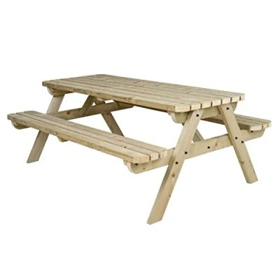 Image of Fortem Rounded Traditional Pub Style Bench Commercial Grade Wooden Garden Furniture (5ft, Light Green (Natural))