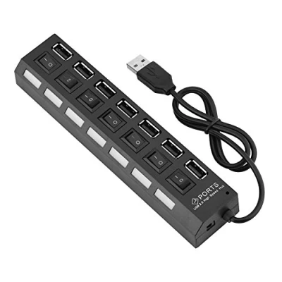 Image of Goshyda USB Hub Powered 7 Port Hub, 480Mbps 2.0 No Conflict Plug &amp; Play, for Mouse/Printer/Scanner