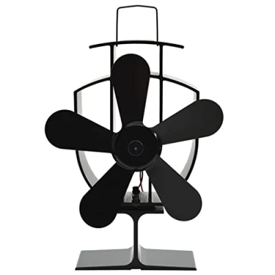 Image of vidaXL Silent Heat Powered Stove Fan with 5 Blades in Black Durable Anodized Aluminium No Installation Needed&#039;