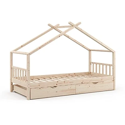 Image of VitaliSpa House bed Design, Natural wood, 90x200 cm with guest