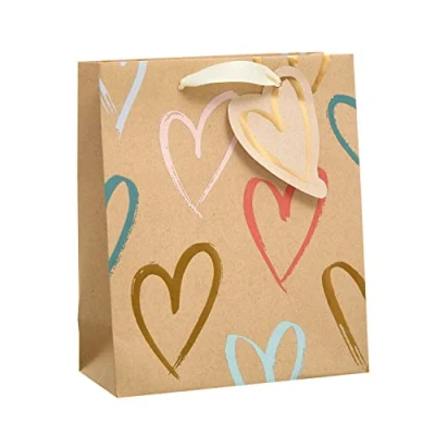 Image of UK Greetings Medium Gift Bag For Her/Friend Birthdays, Christmas, New Year &amp; Other Events Kraft Hearts Design