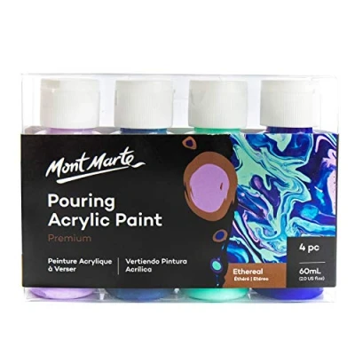 Image of MONT MARTE Acrylic Pouring Paint Set Ethereal 4 pcs x 60ml Premixed with Medium Light Purple, Dark Mint Green, Ultramarine Blue