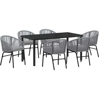 Image of vidaXL 7 Piece Garden Dining Set Grey Poly Rattan