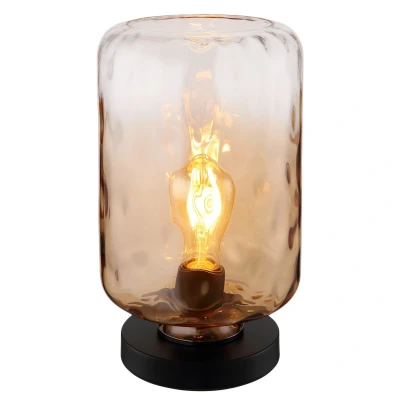 Image of Darina Cylindrical Table Lamp Matt Black Amber Glass Shade 1x E27